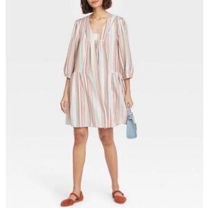 Knox Rose Striped Mini Dress Womens XXL Multicolor Boho Babydoll Linen Blend NWT